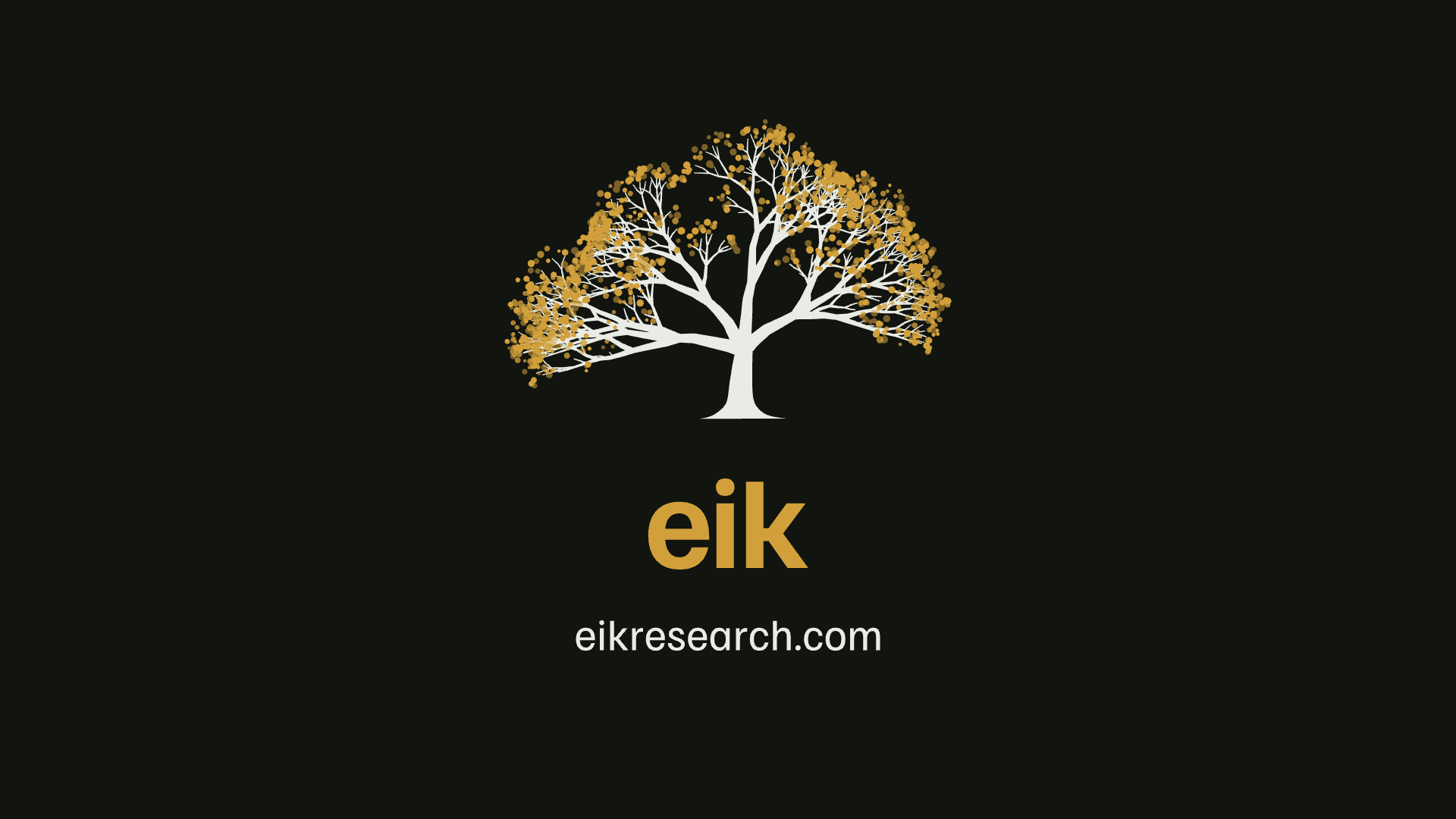 The oak, eik and eikresearch.com on a dark 16:9 screen