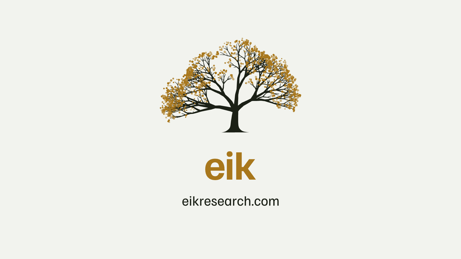 The oak, eik and eikresearch.com on a light 16:9 screen